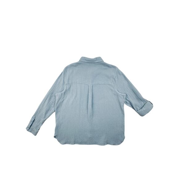 Anne Klein Gauze Shirt Button Front XL Dusty Blue Longsleeve Roll Tab - Picture 5 of 10